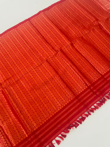 Assam Pat Mulberry Silk Saree | Red | Gold Zari | Handwoven | Silk Mark Certified | Ships from California